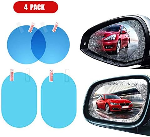 Xinyanmy 4Pcs Universal Car Rearview Mirror Protective Film, Anti-Fog Waterproof Rainproof Anti-Glare,2Pcs Oval+2pcs Round,Clear