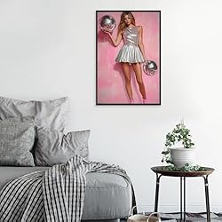 Vintage Funky Disco Ball Hot Girl Canvas Wall Art