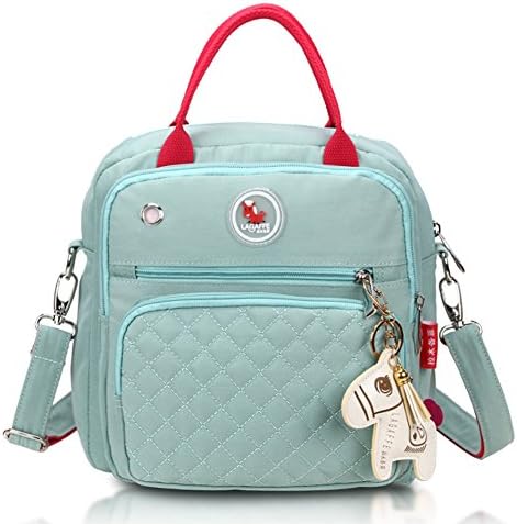 LAGAFFE Small Casual Canvas Multifunction Shoulder Messenger Bag/Crossbody Bag/Backpack/Handbag and pony pendant for Girls Woman (light green)