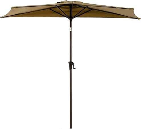 Flame Shade 9ft Half Patio Umbrella Outdoor Market Parasol With Crank Lift Push Button Tilt Beige Amazon Co Uk Garden Outdoors
