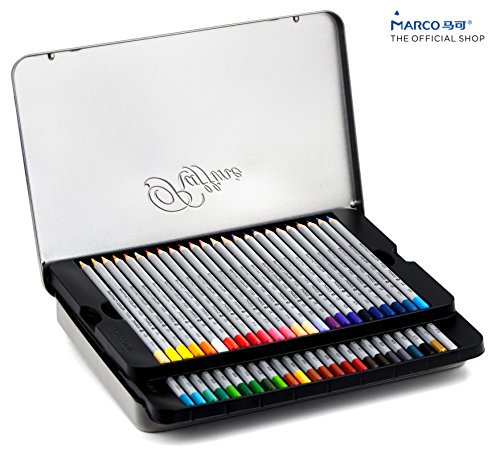 Colored pencils by Marco - Raffine Series | Premium color pencils, Soft core, Vibrant colors, 48 finest color pencils for artist, embedded in fragrant poplar, 3.3 mm extra thick lead in metal box
