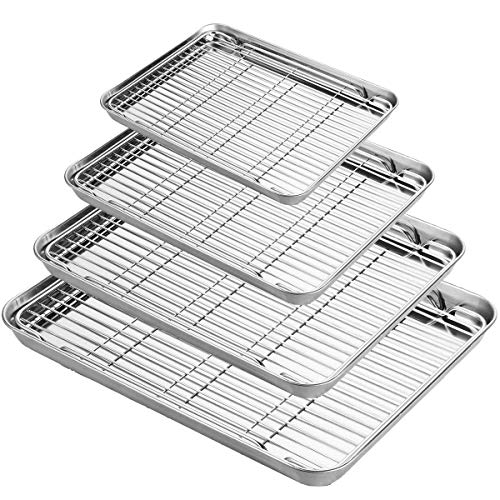 Baking Sheet, Fungun 8 Piece Cookie Sheet Stainless Steel Baking Sheet with Rack Set, Nonstick
