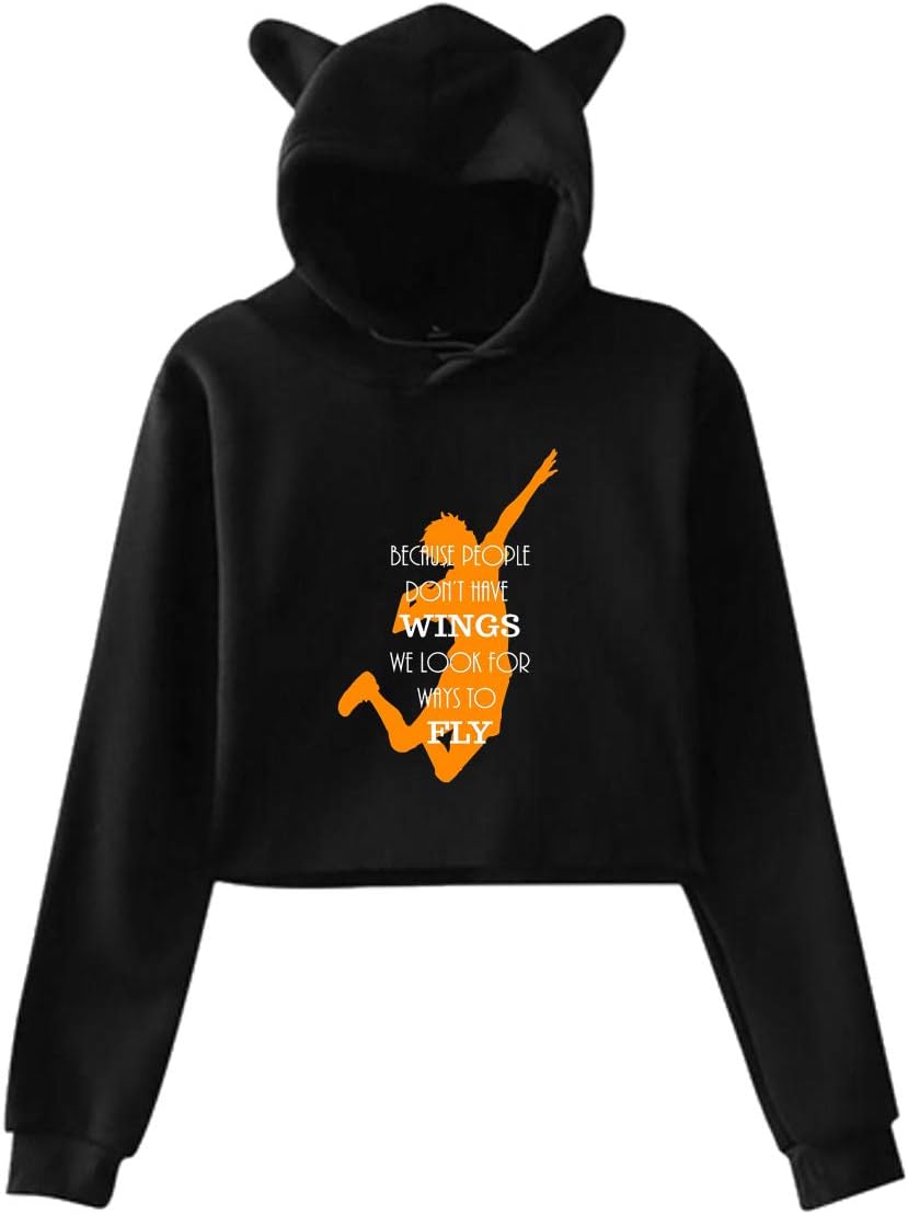 Haikyuu - Nishinoya Yuu Womans Long Sleeve Crop Top Hoodie Cute Cat Ear Print Tops Hoodie Basic Pullover