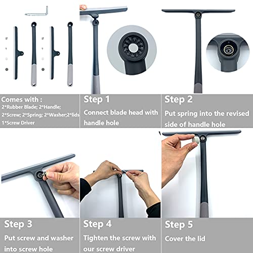 Neilgo 2 Pack Shower Squeegee for Glass Doors Silicone Window Squeegee Bathroom Squeegee All-Purpose Squeegee with Silicone Blade Non-Slip Handle (2 Pack White+White)