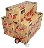 RAW Natural Unrefined King Size Cigarette Tubes (200 Tubes per Box) 5 Boxes with Rolling Paper Depot Lighter Lasso