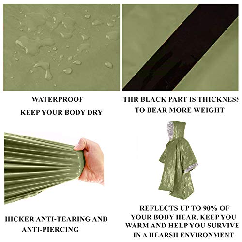 Emergency Blanket Poncho, 4 Pack Ultralight Waterproof Thermal Survival