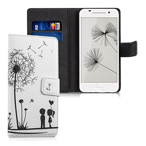 kwmobile Chic synthetic leather case for the HTC One A9 with convenient stand function - Design dandelion love in black white
