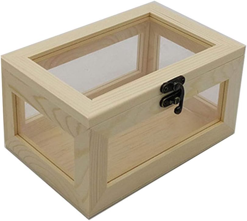 Wooden Box with Hinged Lid-Wooden Storage Box with Lid-Storage Box-Wooden Storage Box-Decorative Box Storage Box with Transparent Glass Lid, Unfinished Wooden DIY Box，jewelry box.7.284.923.94 inches: Home Improvement