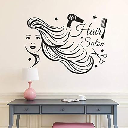 Sanzangtang Salon De Coiffure Logo Vinyle Peinture Murale Belle Fille Cheveux Longs Conception De Coiffure 42x31cm Amazon Fr Cuisine Maison