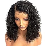 MODAO Bob Wave Short Kinky Curly Lace Front Human Hair Wigs,Brazilian Virgin Curly Wig Rose Hair net Full Wig Bob Wave Black Natural Looking Women Wigs