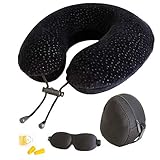 AERIS Memory Foam Travel Pillow for Airplanes - Best Airplane Neck Pillow for Long Flights - Plane Accessories Easy to Carry Bag to Save Space, Ear Plugs and Eye Mask - Perfect Flight Set & Gift