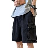 EMMIOL Baggy Jean Shorts Men, Y2k Jorts Cargo Ripped Elastic Waist, Mens Denim Shorts Comfy Casual Streetwear Summer