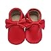 Sayoyo Baby Red Gold Bow Tassels Soft Sole Leather Infant Toddler Prewalker Shoes (Red, 6-12 months)