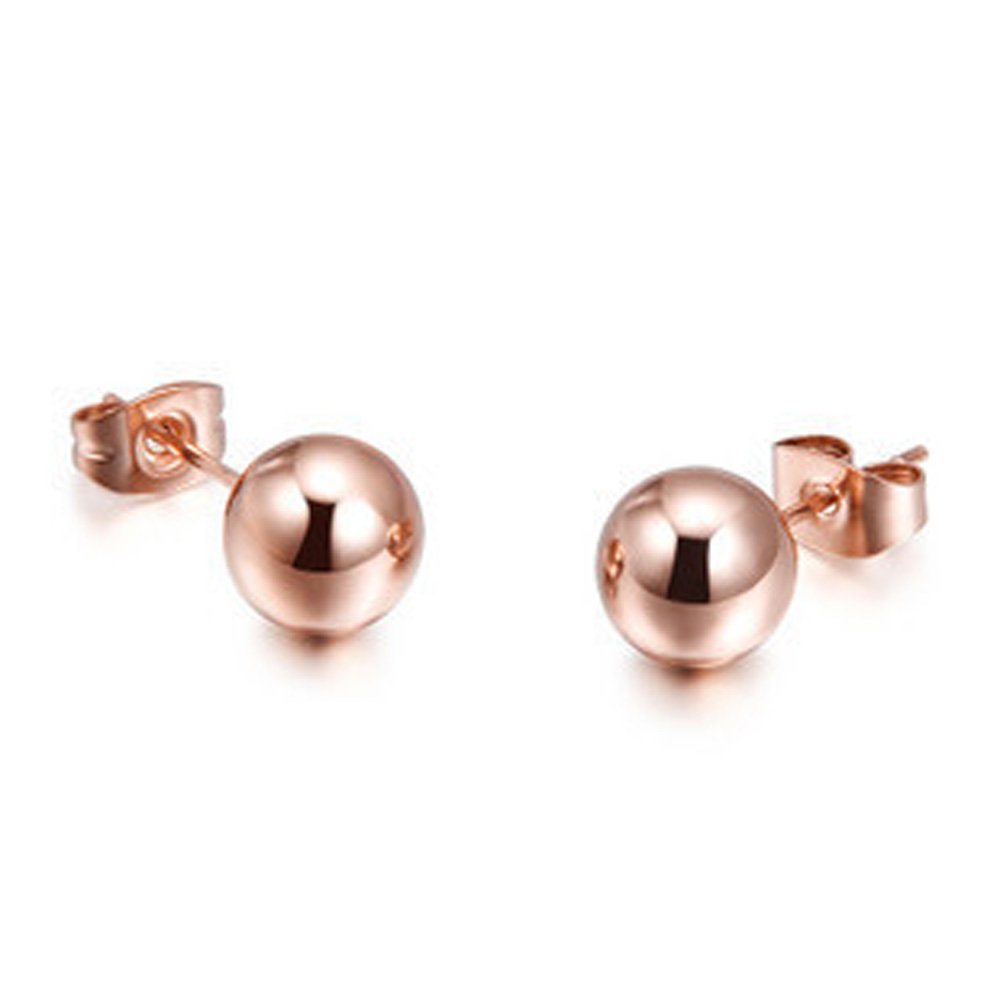 findout Ladies 14K Rose Gold Plated Titanium Steel Round Bean Heart Star Eearrings, For Women Girls (6mm ball)