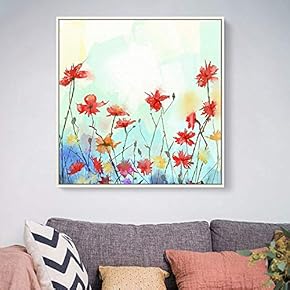 Floating Framed Canvas Wall Art for Living Room, Bedroom Vintage Flower Abstract Colorful Painting Canvas Prints for Home Decoration Ready to Hang - 16x16 inches