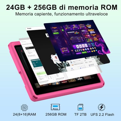 Dghrti 2026 Android 15 Tablet with EVA Silicone Protective Case, 24GB+256GB/2TB, Kids Tablet 11 Inch Octa-Core, Gemini AI/Widevine L1, 8000 mAh, 13MP+5MP, Metal Body, Large-Rose Tablet