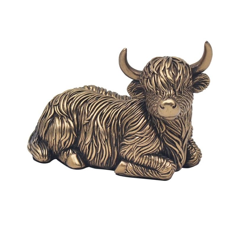 The Leonardo Collection Reflections Bronze Highland Cow Lie Small