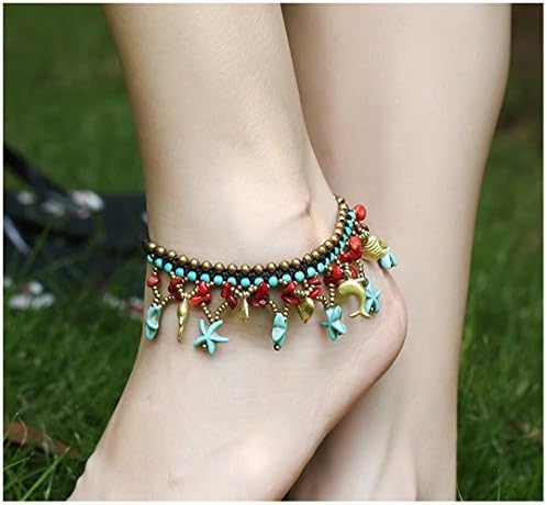 SISOFTLY Bohemian Beaded Anklet Starfish Heart Animal Charms Anklets for Women Adjustable Foot Chain (turquoise)