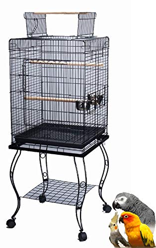57″ Rolling Standing Medium Dome Bird Cage Open Top Quaker Parrot Cockatiel Sun Parakeet Green-Cheek Conure Canary Lovebird Budgie Parrotlet Finch Cage with Detachable Stand