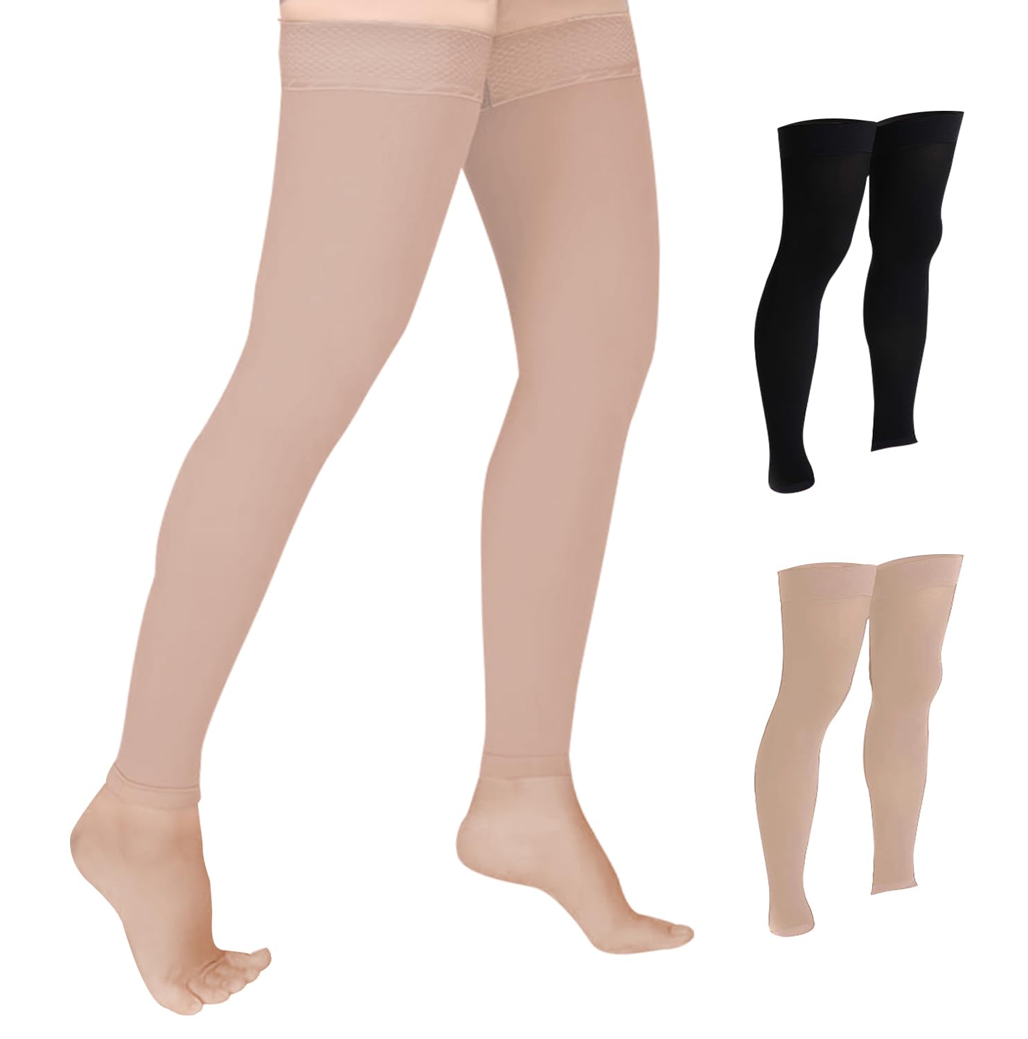 Photo 1 of Doc Miller Thigh High Compression Socks – Footless 15-20 mmHg Support Hose for Men & Women, No Foot Leg Sleeves for Circulation, Travel, Work, Pregnancy, Daily Wear – 1 Pair