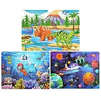 Wooden Jigsaw Puzzles for Kids Age 4-8 Year Old 60 Piece Colorful Wooden Puzzles for Toddler Children Learning Educational Puzzles Toys for Boys and Girls (3 Puzzles)