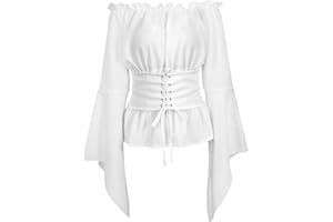 WERFORU Women Renaissance Off Shoulder Top Costumes Blouse Boho Peasant Shirt for Halloween Cosplay