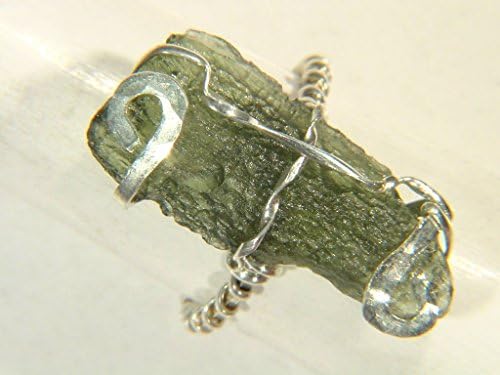 Sterling Silver Hammered Wire Wrapped Czech Moldavite Meteorite Size 5 Ring 5077E h