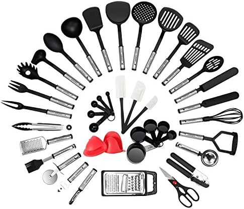 NEXGADGET 42 Pièces Kit Ustensiles de Cuisine en Acier Inoxydable, Set d'Ustensiles de Cusine en Silicone, Lot d'Accessoires Cuisine, Multiples Ensemble Comprend Spatule, Cuillère, Fouet et Plus