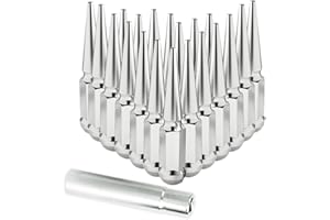 WSPXINBO 20PCS 12x1.5 Chrome Cone/Conical Bulge Seat Wheel Spike Lug Nuts with 1 Socket Key Compatible with Chevy Impala HHR Equinox Cruze Acura CSX ILX RDX TLX TSX Honda Accord Civic CR-V Element Pilot