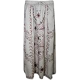 Womens Bohemian Skirt Victoria Vintage Floral Embroidered Grey A-Line Flirty Summer Skirts Small