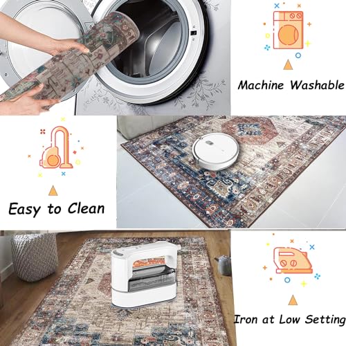 MDXMY INDOOR DOOR MATS FOR ENTRYWAY,4X6 ENTRYWAY RUGS INDOOR NON SLIP RUGS FOR ENTRYWAY DINING ROOM RUGS FOR UNDER TABLE(IVORY BLUE,4’X6′)