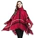 Bellady Women's Batwing Sweaters Tassels Poncho Cape, Asymmetric Hem Plaid, Sweater Dress in Plus Size, Red