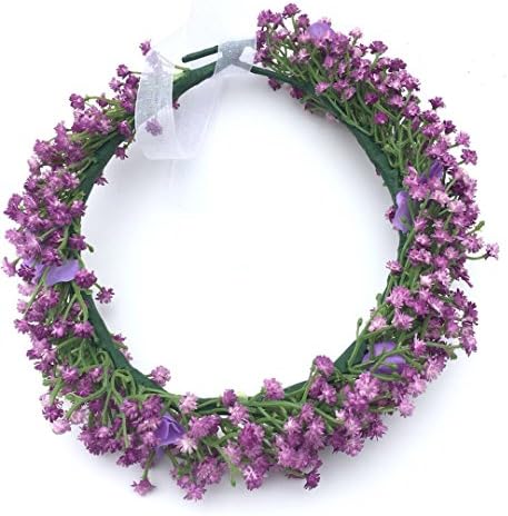 Cuteadorn Bridal Baby Breath Flower Crown Headband for Women &amp; Girls Hair Wreath with Adjustable Ribbon (Purple)