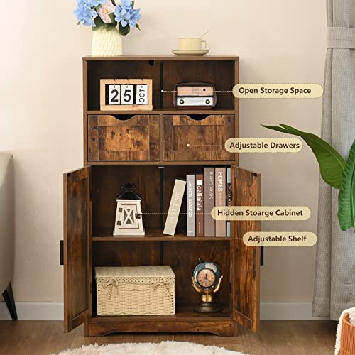 Iwell Storage with 2 Adjustable Drawers & 2 Shelf, Rustic