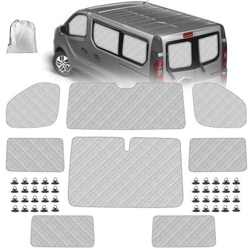Car Windshield Sun Visor Compatible with 2001-2014 Renault Trafic LWB, 8 Pack Foldable Car Interior Sun Shades, Internal Thermal Mats with Storage Bag