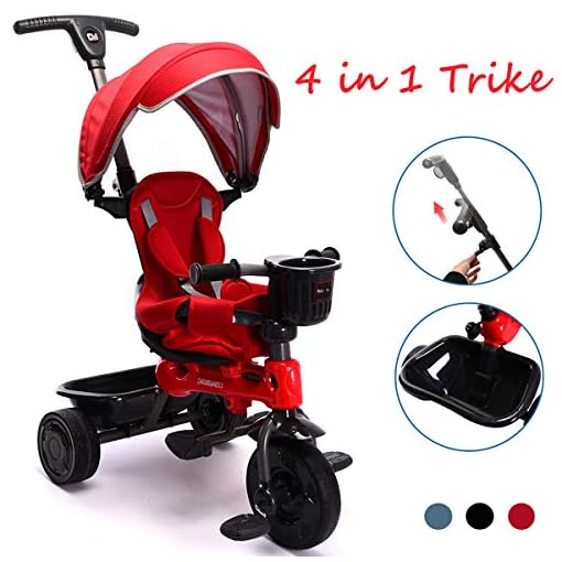 ChromeWheels 4-in-1 Kids’ Trike & Stroller, Adjustable Height Push Ride Tricycle for 9 Months - 5 Year Old