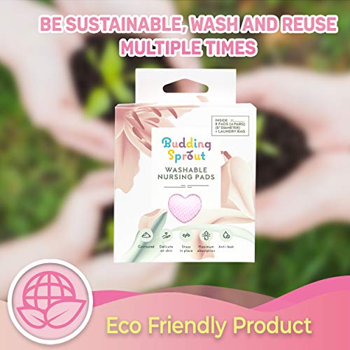 Anti-Split Highly Absorbent Reusable Nursing Pads (8-Pack) Contoured Shape, Fits Breast All Shapes & Sizes Comes with Laundry Bag