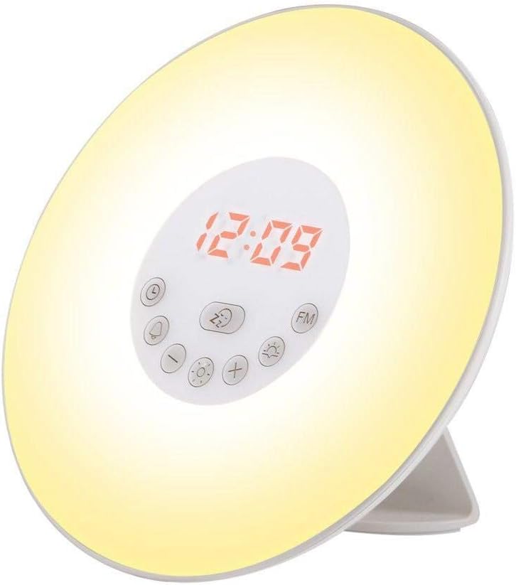 Wake Up Light Digital Alarm Clock, SpyroTech Sunset Sunrise Simulation, Seasonal Affective Disorder (SAD) Aid, Touch Control Bedside LED Lamp, 7 Relaxing Colours, Radio, Snooze Function Modern