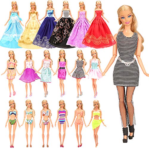 Miunana 35 Puppenkleidung Kleidung Zubehör für Puppen = 5 Fashion Kleider +3 Abendkleider + 3 Badenanzug + 4 Top & Hosen + 5 Mini Kleider +10 Schuhe + 5 Sonnenbrille für 11,5 Zoll Mädchen Puppen