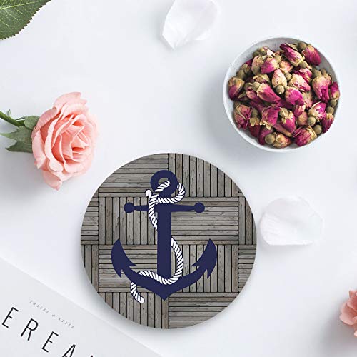 Ceramic Coasters Set of 8, Vintage Retro Nautical Anchor Navy Absorbent
