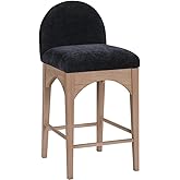 Pemberly Row Modern Black Fabric Stool, 18" W x 20" D x 37" H, Soft Fabric Seat, Solid Ash Wood Frame, Natural Finish, Counte