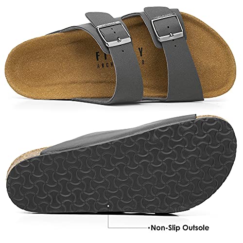 FITORY Mens Sandals, Arch Support Slides with Adjustable Buckle Straps and Cork Footbed Dark