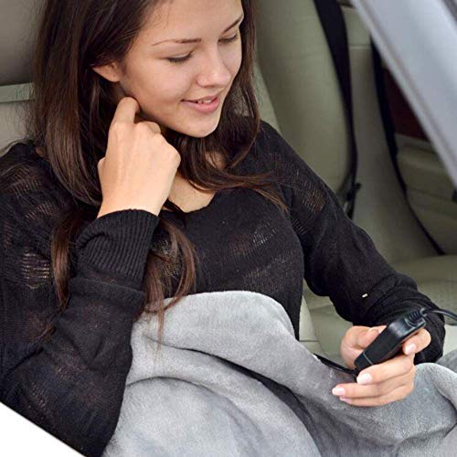 GEMGO Electric Car Heating Blanket, 12V Lattice Fleece Car Constant Temperature Car Electric Warm Blanket for SUV Vehicle Truck Boats RV, Winter Cold Weather Travel Camping (Grey) - Thumbnail 4