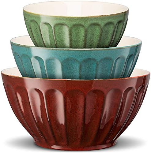 Kook Color Ceramic Mixing/Serving Bowls Large Medium Small Nesting Set Of 3