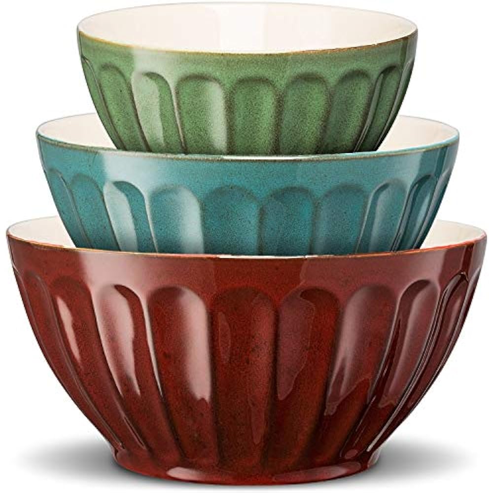 Color Ceramic Mixing/Serving Bowls, Large, Medium, Small, Nesting, Set