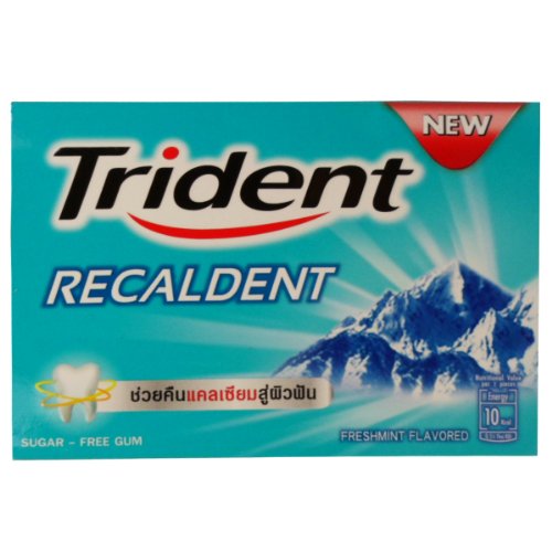 Trident Recaldent Chewing Gum Freshmint Flavored Sugar Free Dental Health Net Wt 12.6 G (9 Pellets) X 2 Boxes