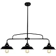 PUZHI HOME Modern Farmhouse Black Pendant Lighting Fixture, 3-Lights Industrial Linear Chandelier Metal Hanging Lamp for Kitchen Island Dining Room Living Room Hallway Pool Table
