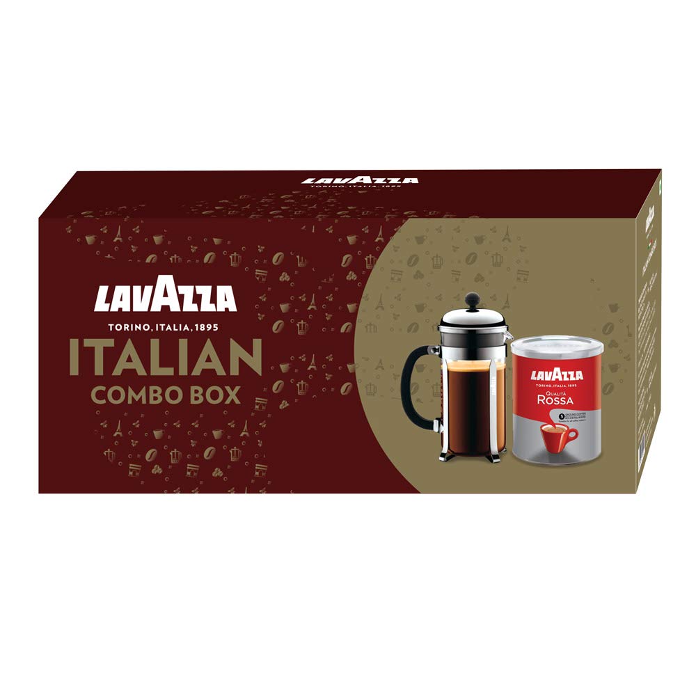 Lavazza Italian Combo Box, 250 g with Qualita Rossa and French Press