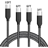 USB Type C Cable, Bigear 4 Pack 3/6/6/10 FT USB C Cable, Nylon Braided Long Cord Compatible with Samsung Note 8, Galaxy S8, Nexus 6P 5X, Google Pixel, LG G5 G6 OnePlus 2, MacBook Pro