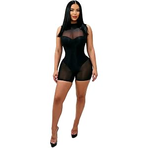 KIZOIEJE Oil Shiny Bodystocking Mini Romper Clubwear Glossy Body Stocking for Women